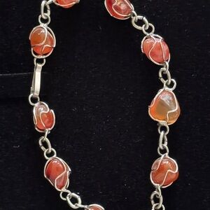Handmade Silver & Orange Gemstone Bracelet length 8.5”